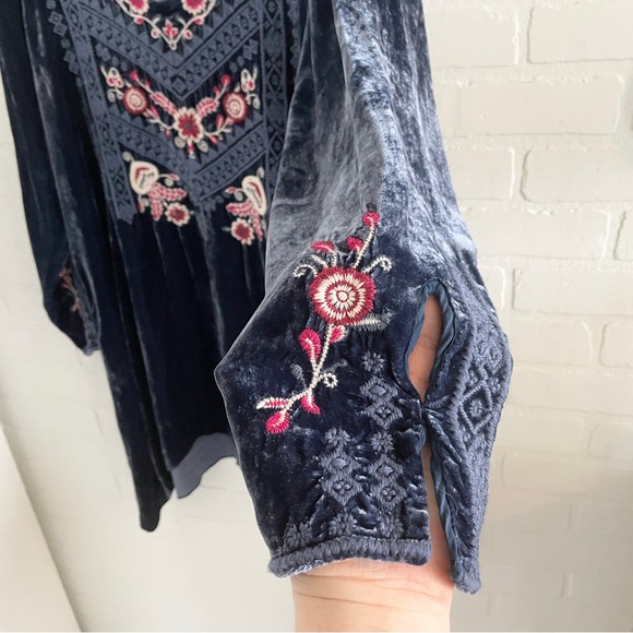 Johnny Was Tunic Embroidered Burnout Velvet Silk-Blend Asym Hem Long Sleeve XL - Picture 7 of 13